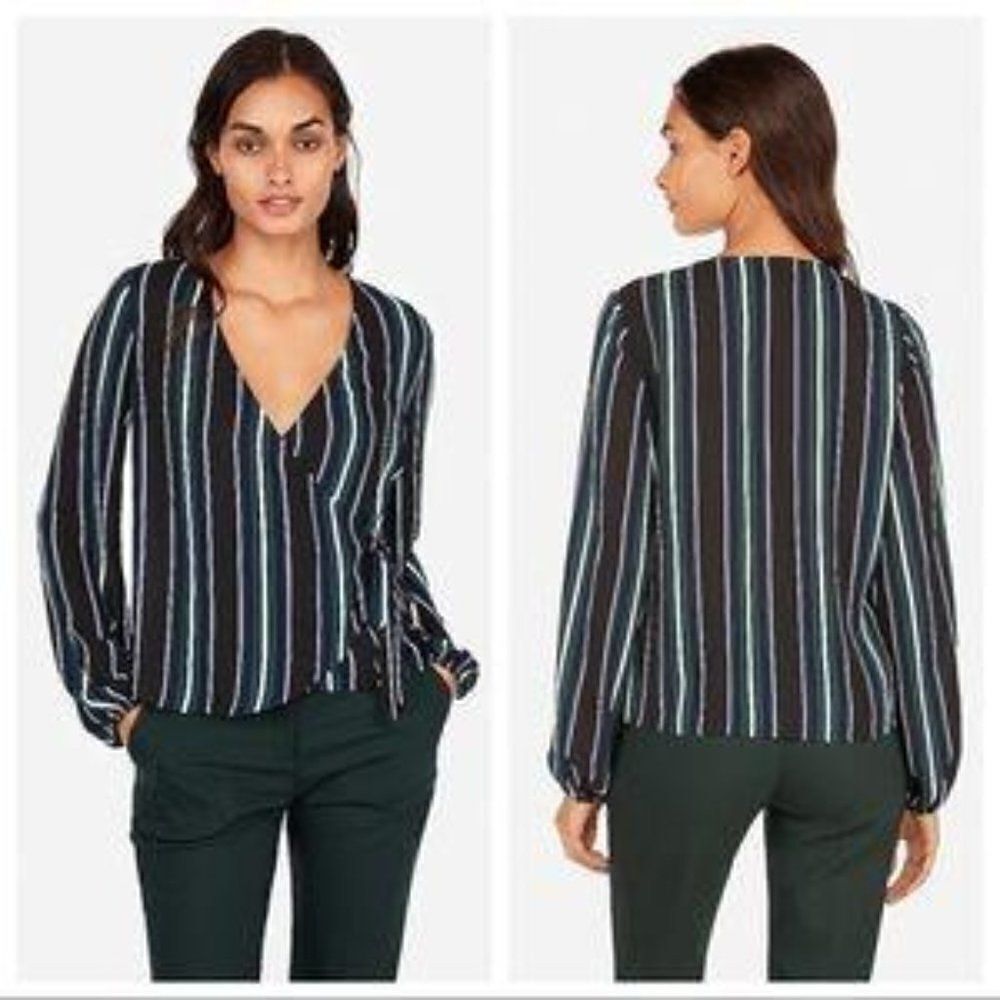 Express Pinstripe Wrap Top size Small NWT